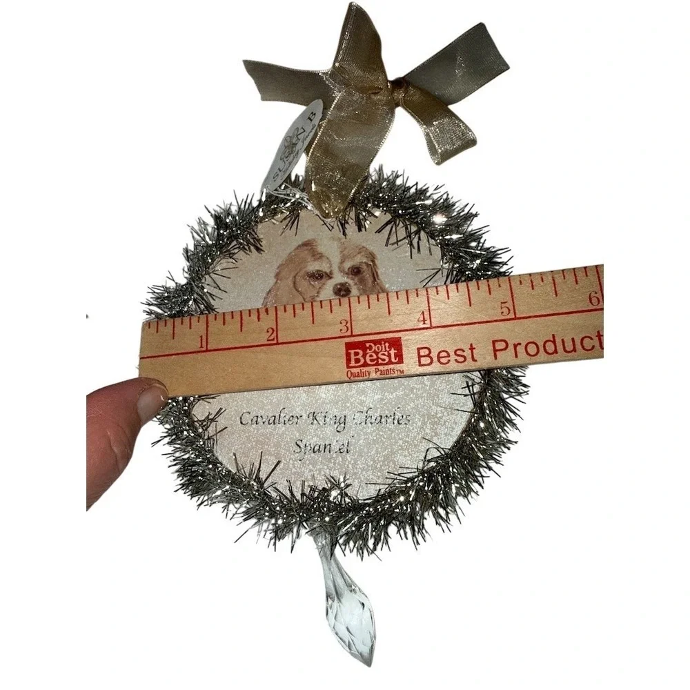 Cavalier King‎ Charles Spaniel Tinsel Wreath Ornament Crystal Teardrop Christmas